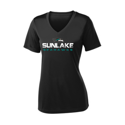 *Sunlake Ladies Straight Logo Dri-Fit V-Neck