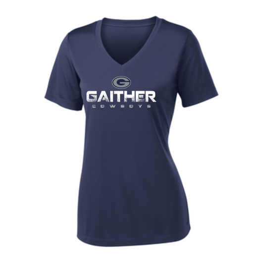 Gaither Ladies Straight Logo Dri-Fit V-Neck